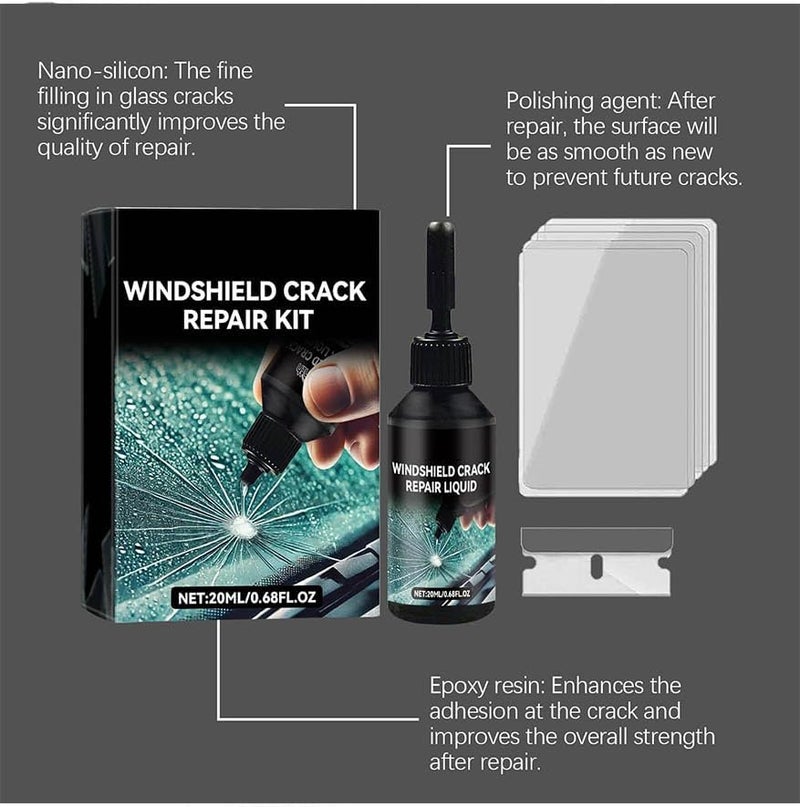 FunApricity Upgrade Windshield Crack Repair Kit, Glass Repair Liquid for Cracks,Windshield Repair Kit for Chips and Cracks,Car Windshield Crack Gone Glass Repair Kit Nano Glass Repair Kit,Glass Repair Tool(2 Set) - Image 2